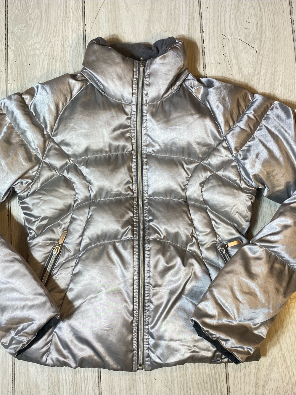 Vintage Nike Metallic Silver Puffer Jacket Women's XS  Full Zip Y2K